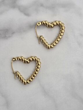 Gold Beaded Heart Hoop Earrings NEW Small Twisted Dainty Jewelry